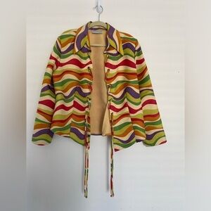 Annalese Women's Multi Color Jacket 14 Retro 70s Disco‎ Hippie Punchy Western